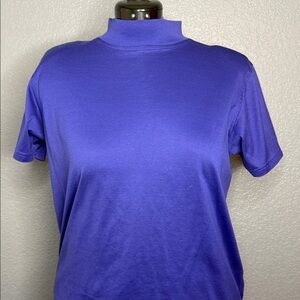 Liz Claiborne Purple Mock Neck Tee | 100% Cotton Soft Basic | Women’s Large